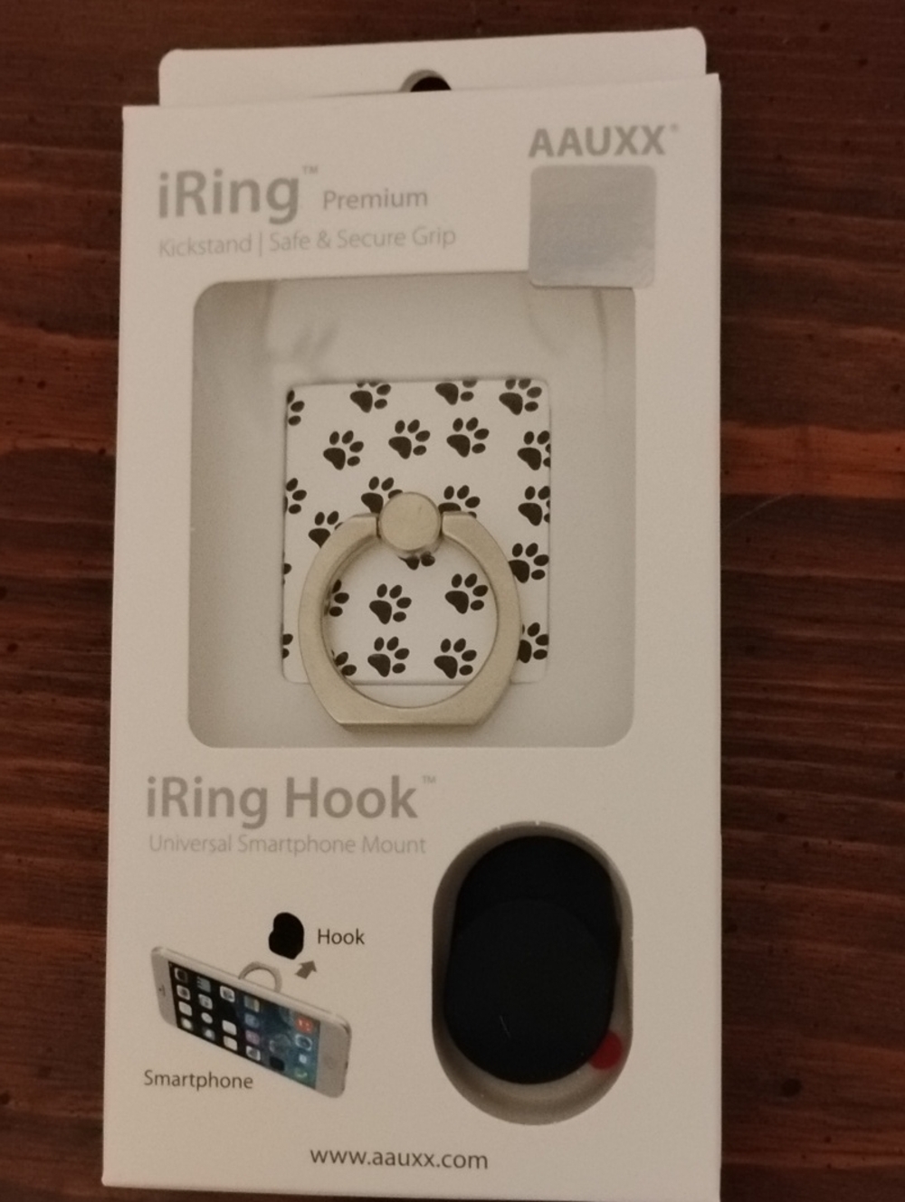 IRing Paw Print Phone Ring Mount - White and Black with Silver Ring